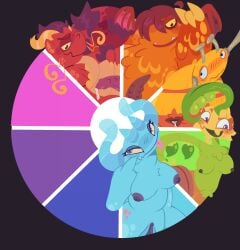 ambiguous_gender blep blue_areola breasts carillong chimekeeperderg_(artist) cloaca cloaca_juice color_wheel_challenge eastern_dragon edamimi feathers female flora_fauna green_nipples hair_covering_eye lineless looking_at_another looking_at_viewer male monster multiple_characters my_singing_monsters nubbed_penis penile_spines piplash plant_humanoid precum presenting riff scalie seasonal_monster serpentine swept_bangs tongue_out unfinished wings xyster_(my_singing_monsters)