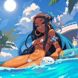 1girls animated arm_band bikini black_hair blue_eyes blue_hair breasts cameltoe closed_mouth cloud dark-skinned_female dark_skin drink female game_freak itzah long_hair looking_at_viewer midriff multicolored_hair navel nessa_(pokemon) nintendo outdoors palm_tree partially_submerged pixel_art pokemon pokemon_ss shorter_than_10_seconds shorter_than_30_seconds small_breasts smile solo sun swimsuit tagme tree underboob video water