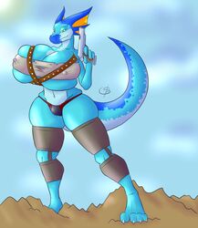 breasts cleavage female female_focus female_only huge_breasts nipples original original_character scalie skea skeeve thick_thighs thighs