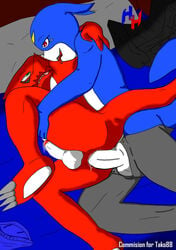 clothing digimon gay hindpaw male pants paws penetration penis shoutmon tongue veemon