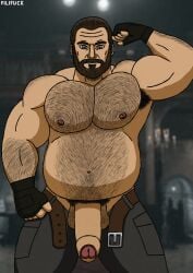 barry_burton big_dick fat_man filifuck hairy_armpits hairy_arms hairy_male overweight_male resident_evil solo_male