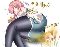 arknights ass ass_focus big_ass big_butt blue_poison_(arknights) blush breasts clothed fart fart_cloud fart_fetish farting female flowers girl human oversized_sleeves pink_hair plant riwon stink stink_fumes stink_lines stinky tagme wilting wilting_flowers wilting_plants