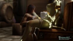 3d blowjob cum draenei_futa female ferlynn futa_on_female futanari lejana lightforged_draenei world_of_warcraft