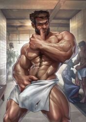 bara beard big_bulge bulge d-prime248 daddy dilf dravexart hairy_chest james_howlett logan_(x-men) male male_nipples male_only male_pubic_hair manly marvel marvel_comics mature_male muscular_male nipples penis_outline wolverine_(x-men) x-men