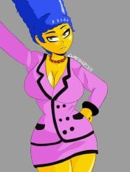 20th_century_fox 20th_century_studios afro_hair big_ass big_breasts big_butt blue_hair brown_eyes female female_only grey_background marge_simpson milf omegart55 only_female shiny_skin suit the_simpsons yellow_body yellow_skin