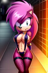 ai_generated ass breasts breasts hips magenta_fur nippels oiled pink_hair sega shiny_skin sonia_the_hedgehog sonic_(series) sonic_the_hedgehog_(series) sonic_underground tagme two_tone_body