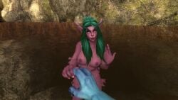 1boy 1girls 3d blizzard_entertainment blue_skin green_hair interspecies night_elf nude pov purple_skin troll troll_(warcraft) tyrande_whisperwind vindic4tor warcraft world_of_warcraft