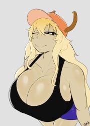 1girls ajaycolor big_breasts black_tank_top blonde_hair cap color color_edit colored colored_inner_hair colored_sketch colored_skin dragon_girl goddess horns kobayashi-san_chi_no_maidragon large_breasts long_hair looking_at_viewer lucoa lucoa_(maidragon) miss_kobayashi's_dragon_maid quetzalcoatl_(dragon_maid) sketch tank_top yamathegod