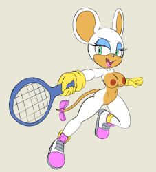 1girls alternate_species anthro ass breasts casual exposed_torso female footwear fours_(artist) furry handwear nude pakistani_rouge rouge_the_bat sonic_(series) tagme tennis_racket