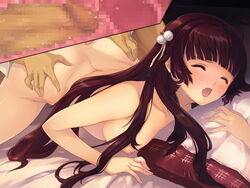 alice_soft bed black_hair blush breasts kamishiro_ririko min-naraken oyako_rankan sex yabui_(oyako_rankan)