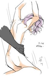 1boy ass bad_anatomy bondage boy_rape color crying forced from_behind garry_(ib) hair_over_one_eyes hands ib interracial japanese_text kneeling male male_only male_rape_victim molestation nude purple_hair short_hair simple_background solo_focus streaks text translation_request unknown_artist white_background