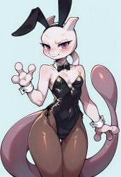 1girl 1girls 2024 2024s 3_fingers ai_generated anthro black_leotard blush bowtie breasts bunny_costume bunny_girl bunnygirl bunnysuit civitai eyelashes fake_bunny_ears female female_focus female_only fingers furry furry_female game_freak gen_1_pokemon generation_1_pokemon grey_body grey_skin interfusor legendary_pokémon legendary_pokemon leotard light_blue_background mewtwo nintendo playboy_bunny pokémon_(species) pokemon pokemon_(creature) pokemon_(franchise) pokemon_(game) pokemon_(species) pokemon_rgby pony_diffusion_(model) pony_diffusion_xl purple_body purple_eyes purple_tail simple_background small_breasts sole_female solo solo_female stable_diffusion tagme tail thick_thighs thighs wide_hips