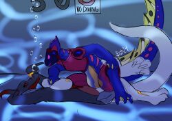 2boys fish frostidragon hi_res hybrid lumaria_(joystiq) machine male_only marine pool protogen protogen_armor protogen_visor sex shark shark_tail solari underwater underwater_sex water