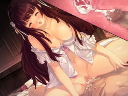 1girls alice_soft bed blush breasts brown_hair censored closed_eyes clothing cross_section cum cum_in_pussy cum_in_uterus cum_inside female kamishiro_ririko long_hair male min-naraken open_mouth oyako_rankan penetration penis pussy sex uterus vaginal_penetration x-ray