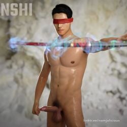 1boy abs blindfold kenshi_takahashi magic male male_focus male_only masculine mortal_kombat mortal_kombat_1_(2023) namjalicious nude penis solo