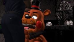 2boys 3d angry angry_expression animated animatronic black_scarf blacked_male blowjob_under_table cum_dripping_from_penis cum_in_mouth dark-skinned_male dark_skin fancy_clothing five_nights_at_freddy's five_nights_at_freddy's_2 forced_blowjob good_blowjob_fr holding_head holding_microphone holding_object human_on_robot male male_only nightguard pansexual_male pctoaster raped sentient_animatronic slurping sound tagme tongue_out_blowjob toy_freddy_(fnaf) video