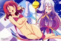 2girls covering_self female female_only human multiple_girls naked_ribbon no_game_no_life see-through_clothing shiro_(no_game_no_life) stephanie_dora