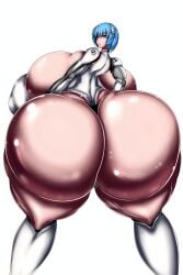 1girls ass ass_bigger_than_head ass_bigger_than_torso back_view blue_hair breasts breasts_bigger_than_head breasts_bigger_than_torso female gigantic_ass grimotk huge_ass human hyper hyper_ass igirls looking_at_viewer neon_genesis_evangelion pale-skinned_female pale_skin pilot_suit plugsuit rei_ayanami round_ass shiny_ass short_hair wide_hips