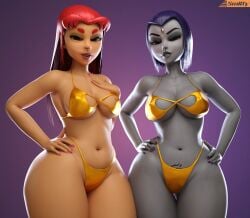 2girls 3d 3d_(artwork) alien alien_girl alien_humanoid ass big_ass big_breasts bikini bottom_heavy breasts bust busty chest curvaceous curvy curvy_figure dc dc_comics demon demon_girl digital_media_(artwork) fat_ass female female_focus female_only forehead_jewel gold_bikini half_demon hero heroine hips hourglass_figure huge_ass huge_breasts human koriand'r large_ass large_breasts legs long_hair mature mature_female multiple_girls orange-skinned_female orange_skin painted_nails pale-skinned_female pale_skin perfect_legs purple_hair raven_(dc) red_hair short_hair slightly_chubby slim_waist smitty34 starfire stomach teen_titans thick thick_hips thick_legs thick_thighs thighs thighs_together voluptuous voluptuous_female waist wide_hips