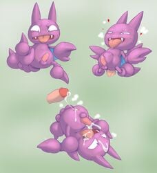 anal anal_sex anus balls blush cum cum_in_mouth cum_in_own_mouth cum_inside cum_on_face cum_on_own_face cum_on_self disembodied_penis feral gligar gradient_background male male_only multiple_poses nintendo obscurabuns panting penetration penis pokemon pose pull_out simple_background solo_focus stomach_bulge video_games