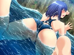 aku_no_onna_kanbu blue_hair blush censored feet female game_cg kaguya_tsukikage lune swimsuit water