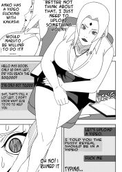 1girls at_work big_breasts breasts cleavage dialogue english_text female female_focus female_only formal formal_clothes huge_breasts large_breasts lipstick makeup mature mature_female mature_woman milf monochrome naruto naruto_(classic) naruto_(series) naruto_shippuden ninrubio revealing_clothes sagging_breasts shirt skimpy skimpy_clothes skirt solo solo_focus speech_bubble story text thick_thighs thighs tsunade unbuttoned unbuttoned_shirt uzumaki_naruto