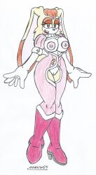 1girls beige_fur big_breasts big_ears big_hips bodysuit elbow_gloves exposed_breasts exposed_pussy furry high_heel_boots lipstick marlon64 mature_female milf modified_costume orange_eyes orange_fur orange_hair rabbit_humanoid smiling_at_viewer sonic_(series) traditional_drawing_(artwork) vanilla_the_rabbit white_background white_fur