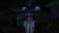 1girls 3d alternate_costume big_breasts blizzard_entertainment green_hair heroes_of_the_storm love_goddess_tyrande night_elf purple_skin solo tongue tongue_out tyrande_whisperwind warcraft world_of_warcraft