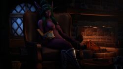 1girls 3d big_breasts blizzard_entertainment bombowykurczak green_hair night_elf nude purple_skin solo tyrande_whisperwind warcraft world_of_warcraft