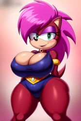 ai_generated ass breasts breasts hips magenta_fur nippels oiled pink_hair sega shiny_skin sonia_the_hedgehog sonic_(series) sonic_the_hedgehog_(series) sonic_underground tagme two_tone_body