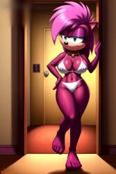 ai_generated ass breasts doorframe hips magenta_fur nippels oiled pink_hair seductive_smile sega shiny_skin sonia_the_hedgehog sonic_(series) sonic_the_hedgehog_(series) sonic_underground tagme two_tone_body