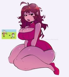 big_ass big_breasts big_butt boyfriend_(friday_night_funkin) friday_night_funkin girlfriend_(friday_night_funkin) huge_ass huge_thighs red_hair red_shirt red_shoes thick_thighs unknown_character wide_hips xexeezy