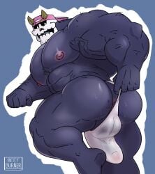 ass ass_focus backwards_baseball_cap balls bara baseball_cap beefburner boner duncan_(beefburner) erection erection_under_clothes gay horns male male_only muscles muscular penis skull skull_head solo solo_male thong