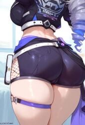 ai_generated ass ass_focus blue_hair breasts cropped_jacket drill_hair female from_behind gradient_hair honkai:_star_rail hoyoverse huge_ass hydrolis999 large_breasts long_hair multicolored_hair ponytail shiny shiny_clothes shiny_hair shiny_skin short_shorts shorts sideboob silver_hair silver_wolf_(honkai:_star_rail) solo thick_thighs thigh_strap very_long_hair