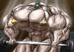 aep127035 bikini gold_bikini hyper hyper_breasts hyper_muscles king_of_fighters leona_heidern massive_breasts muscular_female veiny_muscles weightlifting