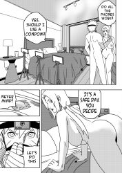 1boy 1girls adult_and_teenager age_difference all_fours ass ass_focus bandaged_arm bandages bed bedroom before_sex bent_over big_ass breasts camera comic completely_nude condom dialogue disguise english_text facemask female huge_ass imminent_sex kneeling lying lying_on_bed male mature mature_female milf monochrome naruto naruto:_the_last naruto_(series) ninrubio nipples nude older_female puffy_nipples recording sagging_breasts speech_bubble text thick_thighs thighs tsunade uzumaki_naruto voluptuous voluptuous_female wide_hips younger_male