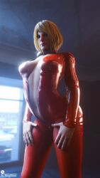 1girls 3d 3d_(artwork) alternate_costume alternate_version_available ashley_graham ashley_graham_(ella_freya) belly belly_button bhigbhee blonde_hair breasts female female_only hi_res highres hips human latex latex_suit light-skinned_female light_skin lipstick looking_at_viewer medium_hair resident_evil resident_evil_4 resident_evil_4_remake revealing_clothes shiny_clothes solo straight_hair thighs watermark zipper zipper_down