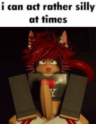 1boy 3d big_cock big_penis bleh blush cat_ears cat_tail catboy clothed crop_top erection femboy gay grey_sweater looking_at_viewer meme multicolored_hair neko-jan red_brown_hair roblox robloxian self_upload sillynekojancat socks spiky_hair tagme thighhighs tongue whiskers