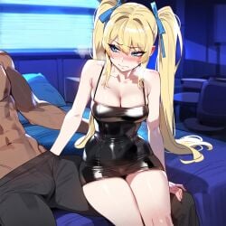 1boy 1girls ai_generated alternate_breast_size artstyle_imitation ass blonde_hair blue_eyes breasts dark-skinned_male dark_skin dat_ass female floox goddess_of_victory:_nikke high_resolution huge_ass interracial laplace_(nikke) large_breasts light-skinned_female light_skin long_hair male naughty_face stable_diffusion thiccwithaq_(ai_style) thick_thighs twintails wide_hips