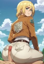 1boy 1girls ai_generated ass attack_on_titan blonde_hair blue_eyes butt christa_lenz civitai cute dat_ass female historia_reiss petite shingeki_no_kyojin slim tagme teenager