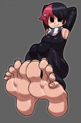 2026 armpits barefeet barefoot black_eyes black_hair breasts clothed clothing commission commission_art commissioner_upload feet foot_fetish foot_focus knives_chau reathroch red_hair scarf scott_pilgrim scott_pilgrim_takes_off smile soles toes