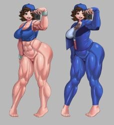 1girls abs ass baseball_cap big_ass big_breasts bottomless breasts brown_eyes brown_hair elma_(oc) female female_focus female_only huge_ass jacket leggings muscular muscular_female pussy rubellite selfie short_hair solo solo_female solo_focus sports_bra thick thick_ass thick_thighs tomboy