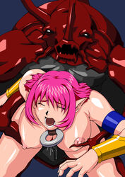 alpha_u-de breasts cala collar large_breasts magenta_hair monster nipples open_mouth pink_hair pubic_hair pussy pussy_juice vaginal_penetration viper_(series) viper_rsr