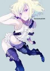 1boy 1femboy androgynous blonde_hair blush blushing bob_cut boots closed_eyes clothing crossdressing curvy curvy_male femboy femboy_only feminine_faced_male feminine_male lio_fotia midriff panties petite petite_body petite_male promare questionable short_hair short_male slim slim_male slim_waist solo thigh_boots thin_waist twink