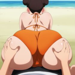 1boy 1girls adult_and_teenager age_difference ai_generated ass ass_focus ass_grab beach before_sex bikini boner boruto:_naruto_next_generations brown_hair couple cowgirl_position double_bun erect_penis erection female horny horny_female imminent_sex male male_pov mature_female milf nude older_female_and_younger_male outdoors pov reverse_upright_straddle seaside straddling straight swimsuit tenten uncensored uzumaki_boruto
