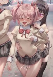 1futa 2girls ai_generated akemi_homura ambiguous_penetration arm_around_waist breast_grab breasts clothed_sex crazy_eyes crazy_smile creampie cum cum_explosion cum_inside cum_on_clothes cum_on_thighs drooling excessive_cum female female_penetrated full-face_blush futa/female futa_on_female futa_penetrating futa_with_female futanari grabbing_another's_breast grabbing_from_behind implied_penetration laughing madoka_kaname mahou_shoujo_madoka_magica medium_breasts miki_sayaka nokani puella_magi_madoka_magica rape self_upload sex sex_from_behind standing_sex thick_thighs time_stop unaware unaware_sex wide_hips yandere
