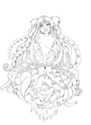 artist_request blush breasts culdcept fangs femdom highres long_hair monochrome monster_girl nipples restrained scylla sharp_teeth small_breasts smile sweat tentacle tentacle_girl tied