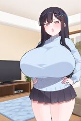 ai_generated black_hair female female_only huge_breasts long_hair nozomi_(akitokage01) schoolgirl tsundere