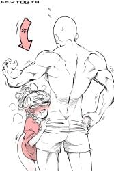 1boy 1boy1girl 1girl 1girl1boy 1girls 2026 2d artist_logo artist_name bald blush chip-tooth curly_hair green_eyes green_hair hi_res highres male male/female medium_hair muscles muscular_male no_panties nude one-punch_man petite pink_shirt saitama short_hair small_breasts tatsumaki white_background