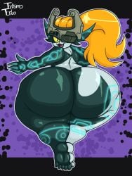 1girls ass ass_bigger_than_head ass_bigger_than_torso ass_focus barefoot big_ass bottom_heavy bubble_butt fat_ass female female_only glowing glowing_markings gluteal_fold huge_ass imp_midna large_ass looking_at_viewer looking_back markings mask massive_ass midna nude nude_female orange_hair png pointy_ears rear_view shortstack solo the_legend_of_zelda thick_ass thick_thighs thunder_thighs turismoturbo twilight_princess wide_hips